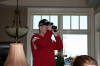 Jim spies on the neighbors with his new binoculars