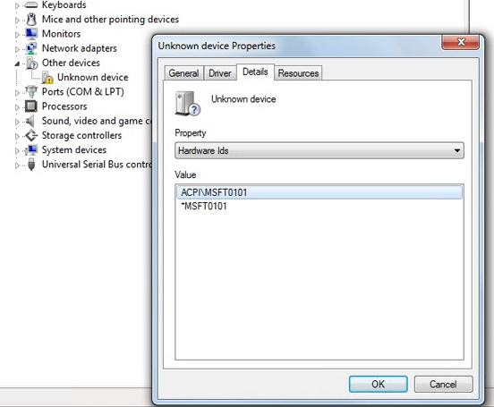 Device Manager Unknown Device