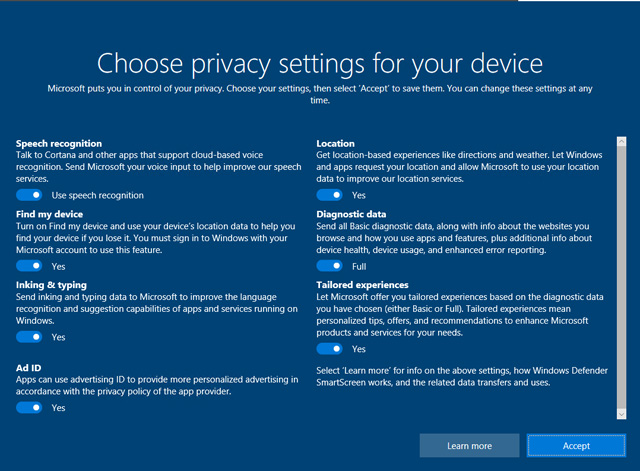 Windows 10 Privacy Settings